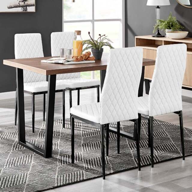Furniturebox Solo Valera Wood Effect 4 Seater Dining Set Brown and White - Wilko - image 1