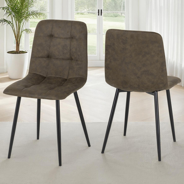 Seconique Fenton Set of 2 Olive Green Suede Fabric Dining Chair - Wilko - image 1