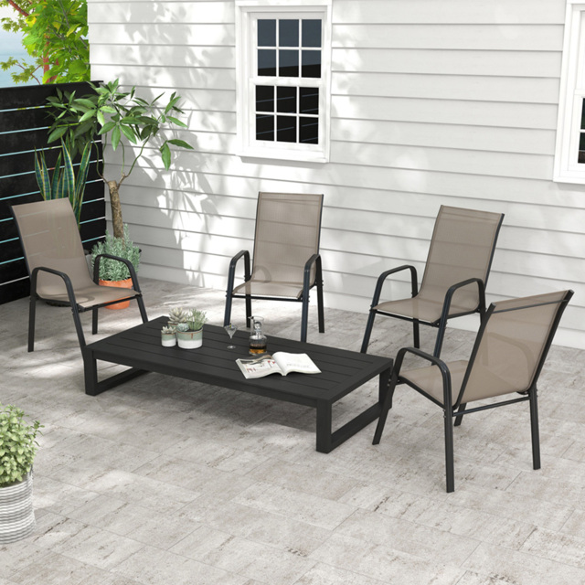 Outsunny Set of 4 Grey Stackable Garden Chair - Size: 76.5 x 81 x 18.5cm - Wilko - image 1