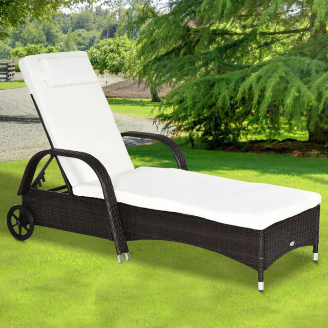 Outsunny Brown Rattan Recliner Sun Lounger - Size: 1 Seater - Wilko - image 1