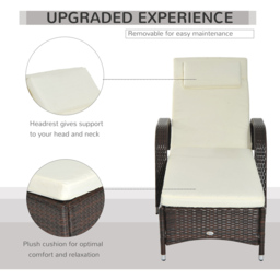 Outsunny Brown Rattan Recliner Sun Lounger - Size: 1 Seater - Wilko - thumbnail 6