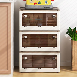 Costway 90L White Stackable Collapsible Plastic Storage Bin with Lid Set of 3 - Size: 47 x 35 x 24cm - Wilko - thumbnail 1