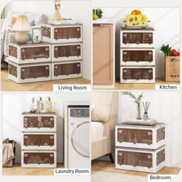 Costway 90L White Stackable Collapsible Plastic Storage Bin with Lid Set of 3 - Size: 47 x 35 x 24cm - Wilko - thumbnail 7