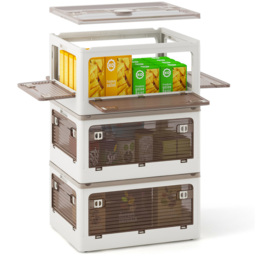 Costway 90L White Stackable Collapsible Plastic Storage Bin with Lid Set of 3 - Size: 47 x 35 x 24cm - Wilko - thumbnail 3