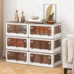 Costway 90L White Stackable Collapsible Plastic Storage Bin with Lid Set of 3 - Size: 47 x 35 x 24cm - Wilko - thumbnail 4