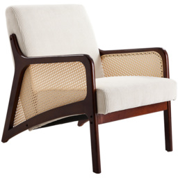 Living and Home White Corduroy Armchair with Rattan Armrest - Size: Single - Wilko - thumbnail 3