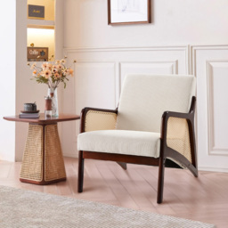 Living and Home White Corduroy Armchair with Rattan Armrest - Size: Single - Wilko - thumbnail 4
