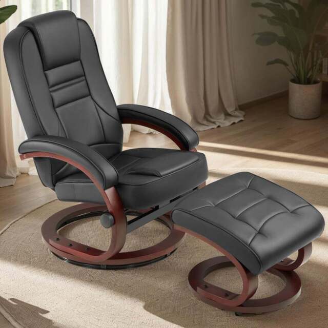 tectake William Black Swivel Armchair with Stool - Size: Single - Wilko - image 1