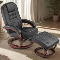 tectake William Black Swivel Armchair with Stool - Size: Single - Wilko - thumbnail 1