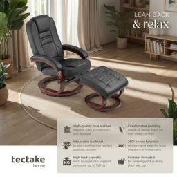 tectake William Black Swivel Armchair with Stool - Size: Single - Wilko - thumbnail 6