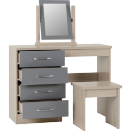 Seconique Nevada 4 Drawer Gloss Grey and Light Oak Veneer Dressing Table Set with Mirror - Size: 40 x 100 x 77cm - Wilko - thumbnail 4