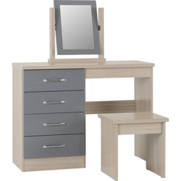 Seconique Nevada 4 Drawer Gloss Grey and Light Oak Veneer Dressing Table Set with Mirror - Size: 40 x 100 x 77cm - Wilko - thumbnail 7