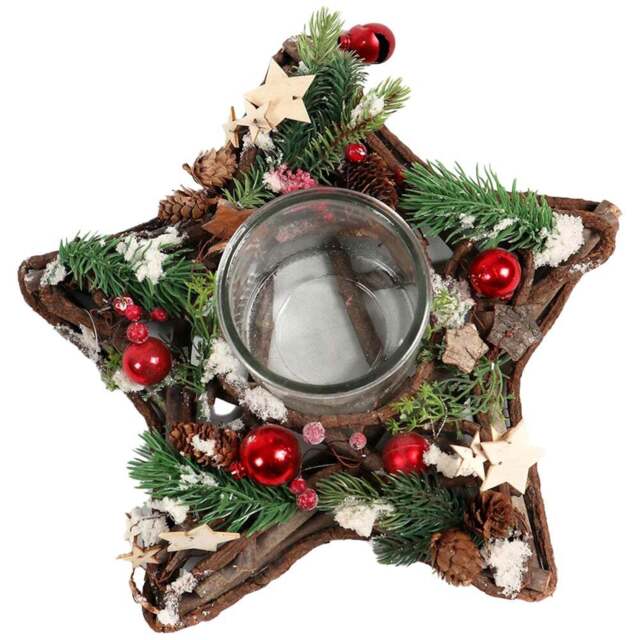 Shatchi Star Shape Wooden Candle Holder - Size: 34 x 16 x 18cm - Multi - Wilko - image 1