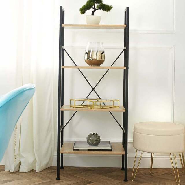tectake Newcastle 4 Tier Light Wood Oak Sonoma Ladder Shelf - Size: 139 x 35.5 x 57.5cm - Brown - Wilko - image 1