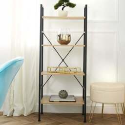 tectake Newcastle 4 Tier Light Wood Oak Sonoma Ladder Shelf - Size: 139 x 35.5 x 57.5cm - Brown - Wilko