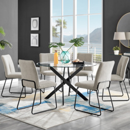 Furniturebox Arona Harley 6 Seater Round Dining Set Taupe and Black - Cream - Wilko - thumbnail 1