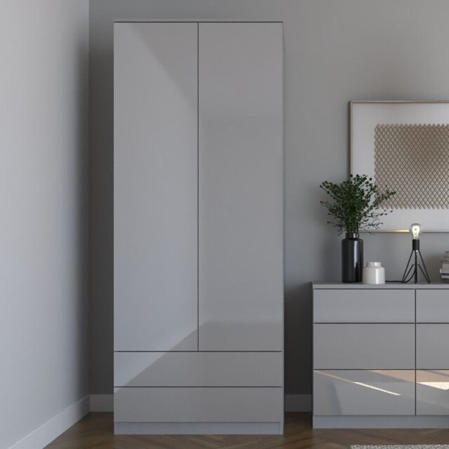 Shard 2 Door 2 Drawer Glossy Grey Wardrobe - Size: 2 Door, 2 Drawer - Wilko - image 1
