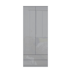 Shard 2 Door 2 Drawer Glossy Grey Wardrobe - Size: 2 Door, 2 Drawer - Wilko - thumbnail 5