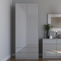 Shard 2 Door 2 Drawer Glossy Grey Wardrobe - Size: 2 Door, 2 Drawer - Wilko - thumbnail 1