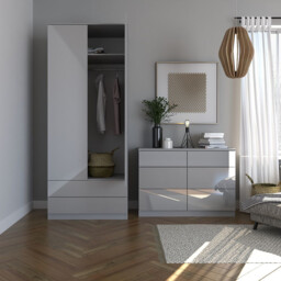 Shard 2 Door 2 Drawer Glossy Grey Wardrobe - Size: 2 Door, 2 Drawer - Wilko - thumbnail 7