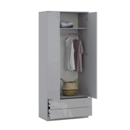 Shard 2 Door 2 Drawer Glossy Grey Wardrobe - Size: 2 Door, 2 Drawer - Wilko - thumbnail 6