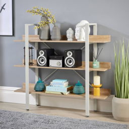 Home Source Urban 3 Shelf White and Oak Effect Wide Bookcase - Grey - Wilko - thumbnail 7