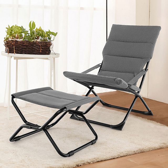 Costway Grey Folding Accent Sling Chair with Footrest - Size: Single - Wilko - image 1