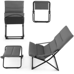 Costway Grey Folding Accent Sling Chair with Footrest - Size: Single - Wilko - thumbnail 4