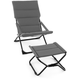 Costway Grey Folding Accent Sling Chair with Footrest - Size: Single - Wilko - thumbnail 3