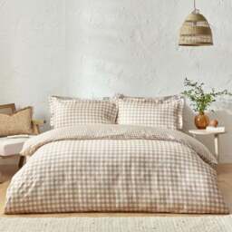 Yard Barton Single Biscuit Check Printed 144 Thread Count Duvet Cover and Pillowcase Set - Brown - Wilko