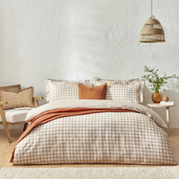 Yard Barton Single Biscuit Check Printed 144 Thread Count Duvet Cover and Pillowcase Set - Brown - Wilko - thumbnail 5