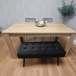 Portland 3 Seater Velvet Wooden Dining Set with Bench Oak Effect Grey and Black - Multi - Wilko - thumbnail 5