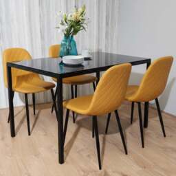 Kosy Koala 4 Seater Glass and Faux Leather Dining Set Mustard and Black - Wilko