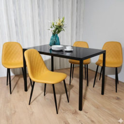 Kosy Koala 4 Seater Glass and Faux Leather Dining Set Mustard and Black - Wilko - thumbnail 5