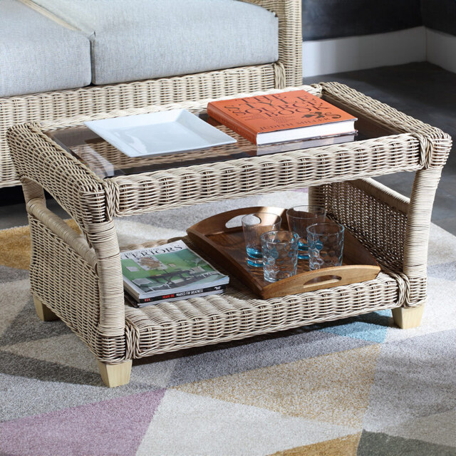 Desser Dijon Cane Natural Rattan Coffee Table - Size: 57 x 89 x 47cm - Cream - Wilko - image 1