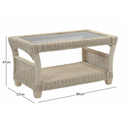 Desser Dijon Cane Natural Rattan Coffee Table - Size: 57 x 89 x 47cm - Cream - Wilko - thumbnail 6