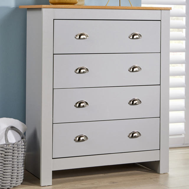 Home Source Camden 4 Drawer Grey Wood Chest of Drawers with Oak Top - Wilko - image 1