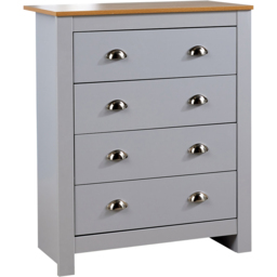 Home Source Camden 4 Drawer Grey Wood Chest of Drawers with Oak Top - Wilko - thumbnail 3