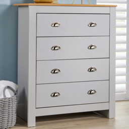 Home Source Camden 4 Drawer Grey Wood Chest of Drawers with Oak Top - Wilko