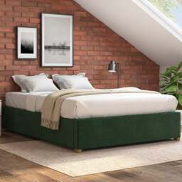 Aspire Furniture Small Double Forest Green Plush Platform Ottoman Bed - Aspire Beds - Wilko