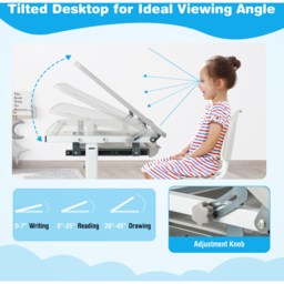 Costway Adjustable Grey Kids Study Table and Chair Set - Size: 66 x 50 x 77cm - Wilko - thumbnail 5