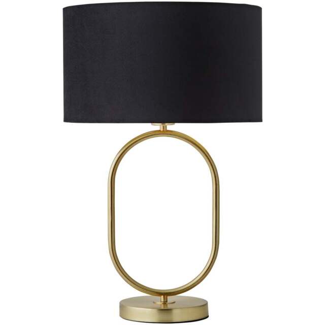 ValueLights Antonia Black Velvet and Gold Drum Shade Brushed Gold Oval LED Table Lamp - Size: 42.3 x 25 x 25cm - Wilko - image 1