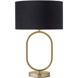ValueLights Antonia Black Velvet and Gold Drum Shade Brushed Gold Oval LED Table Lamp - Size: 42.3 x 25 x 25cm - Wilko