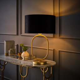 ValueLights Antonia Black Velvet and Gold Drum Shade Brushed Gold Oval LED Table Lamp - Size: 42.3 x 25 x 25cm - Wilko - thumbnail 7
