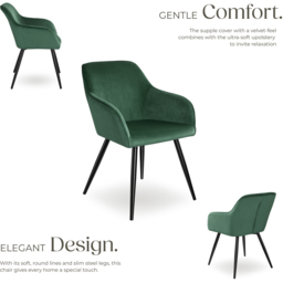 tectake Marilyn Dark Green and Black Velvet Look Padded Dining Chair - Size: 82 x 58 x 62cm - Wilko - thumbnail 4
