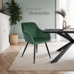 tectake Marilyn Dark Green and Black Velvet Look Padded Dining Chair - Size: 82 x 58 x 62cm - Wilko - thumbnail 7