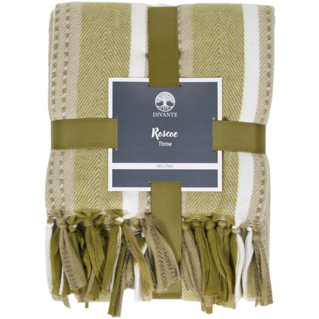 Roscoe Stripe Throw Green - Size: 170 x 130cm - Divante - Wilko - image 1