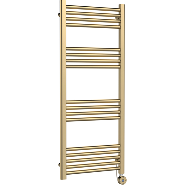 nuie Hudson Reed Brushed Brass Electric Round Tube Towel Rail 1200 x 500mm - Size: 12 x 5 x 0.3cm - Gold - Wilko - image 1