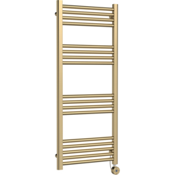 nuie Hudson Reed Brushed Brass Electric Round Tube Towel Rail 1200 x 500mm - Size: 12 x 5 x 0.3cm - Gold - Wilko - thumbnail 1
