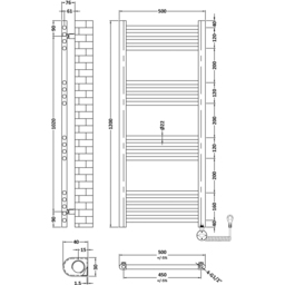 nuie Hudson Reed Brushed Brass Electric Round Tube Towel Rail 1200 x 500mm - Size: 12 x 5 x 0.3cm - Gold - Wilko - thumbnail 4